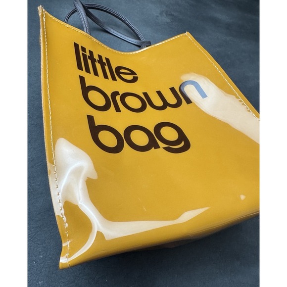 Bloomingdale's Little Brown Bag Vinyl Tote Brown Lunch Bag Purse Reusable - Picture 3 of 11